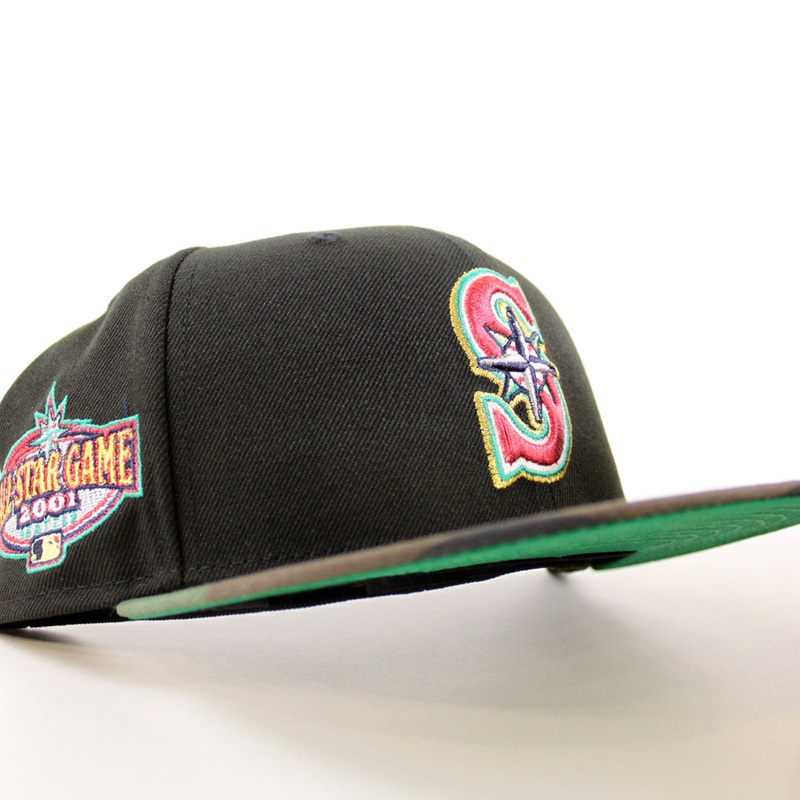 Seattle Mariners 2001 All Star Game New Era 59Fifty Fitted Hat (Black Woodland Camo Green Under Brim) 7
