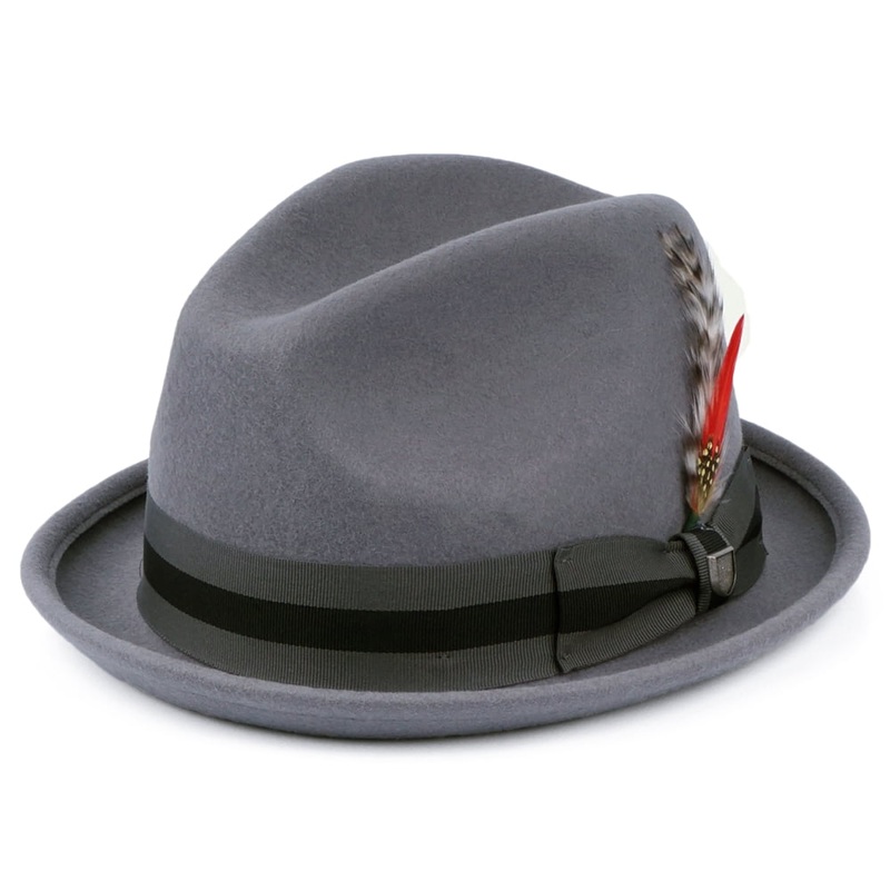 Brixton Hats Gain Wool Felt Trilby Hat with Striped Band – Grey Small-56cm
