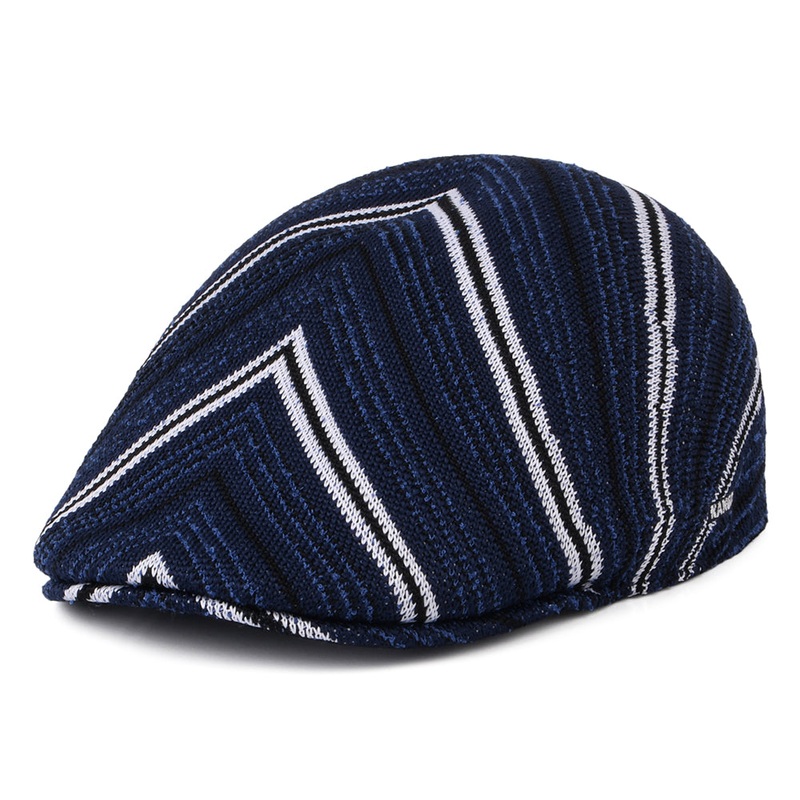 Kangol Diagonal Stripes Tropic 507 Flat Cap – Navy Blue S