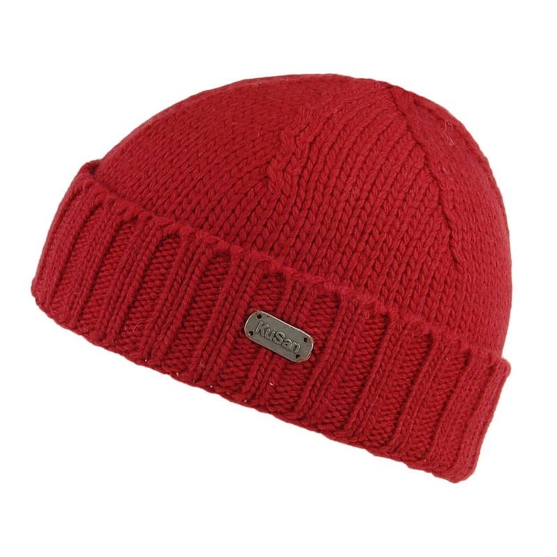 Kusan Merino Wool Fisherman Beanie Hat – Red 1-Size