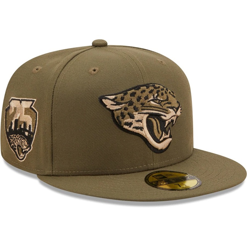 New Era Jacksonville Jaguars Olive 25th Anniversary Camo Undervisor 59FIFTY Fitted Hat