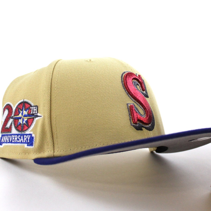 Seattle Mariners 20TH Anniversary New Era 59Fifty Fitted Hat (Vegas Gold Royal Blue Gray Under Brim) 7