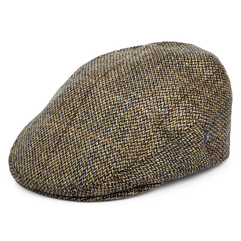 City Sport Windowpane Virgin Wool Flat Cap – Tan-Brown 55