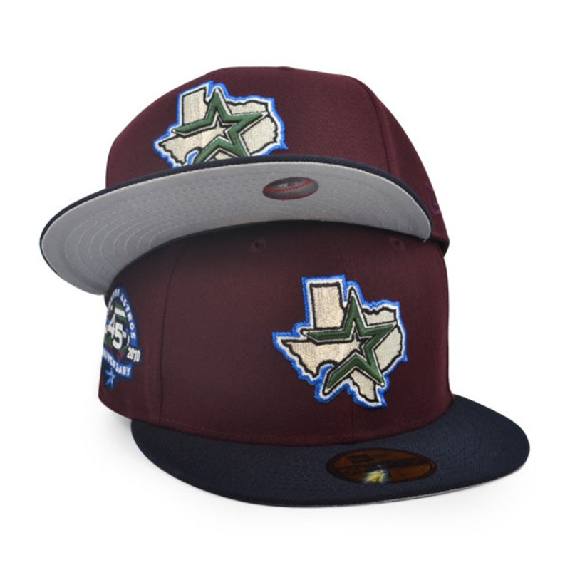 Houston Astros 45th ANNIVERSARY Exclusive New Era 59Fifty Fitted Hat – Maroon/Navy 6 7/8