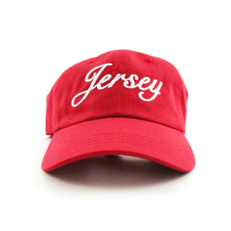 Jersey Unconstructed Baseball Adjustable Dad Hat (Red) One Size