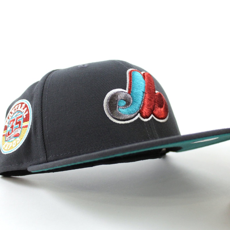 Montreal Expos 35th Anniversary New Era Fitted 59Fifty Hat (Dark Graphite Gray Aqua Under brim) 7