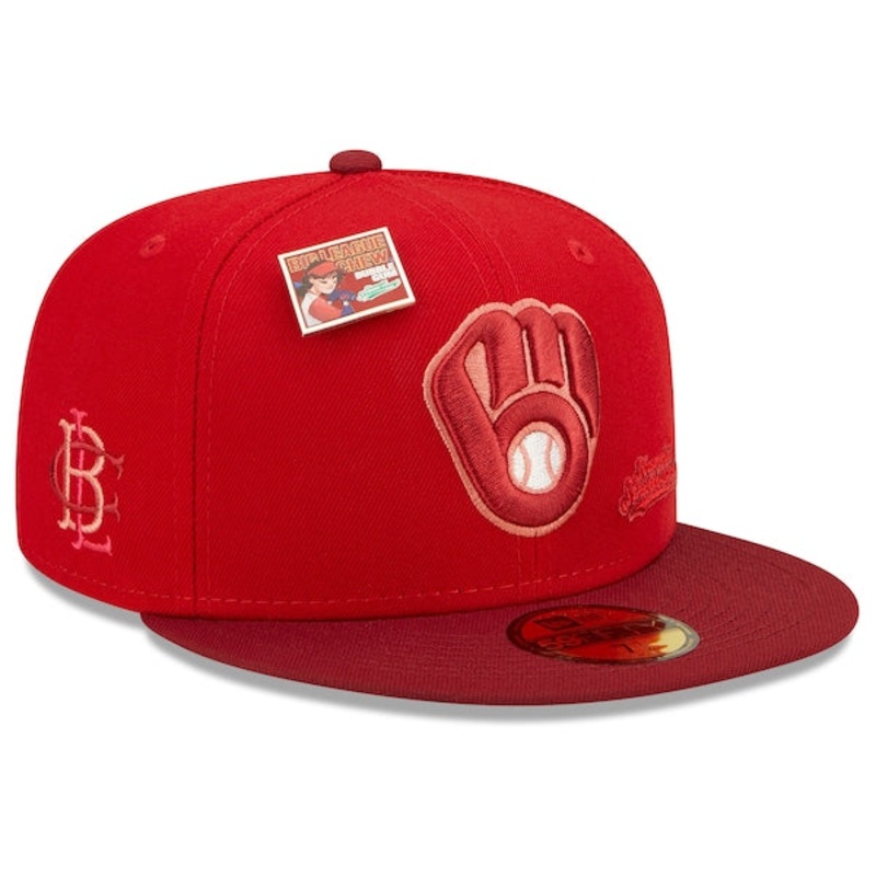 New Era MLB x Big League Chew  Milwaukee Brewers Slammin’ Strawberry Flavor Pack 59FIFTY Fitted Hat – Scarlet/Cardinal
