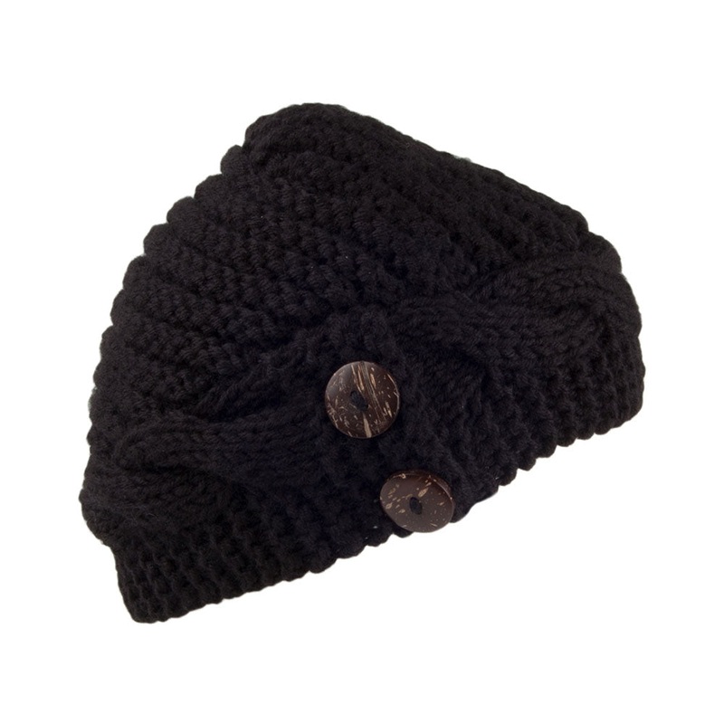 Scala Hats Emilia Button Beanie Hat – Black 1-Size