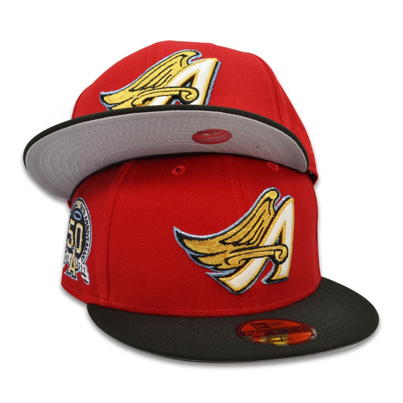 Anaheim Angels 50th ANNIVERSARY Exclusive New Era 59Fifty Fitted Hat – Red/Black 6 7/8