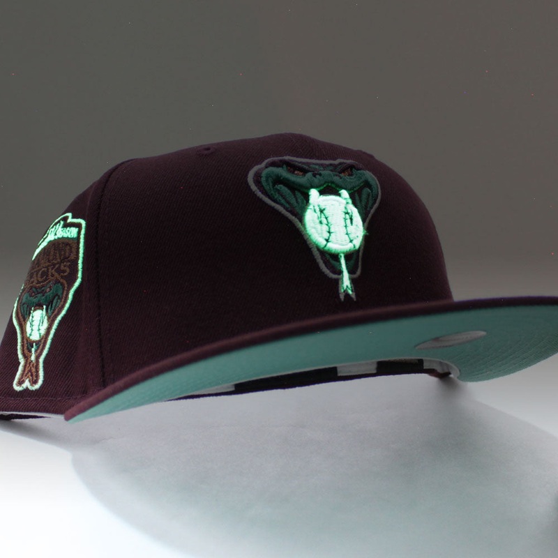 Arizona Diamondbacks 1998 INAUGURAL SEASON New Era 59Fifty Fitted Hat (Glow in the Dark Maroon Mint Under Brim) 7
