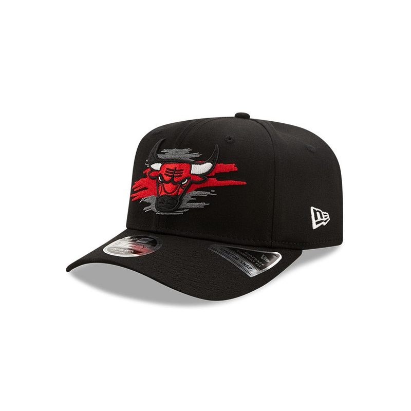 Chicago Bulls 9FIFTY Stretch Snapback Tear Logo Black Cap S-M