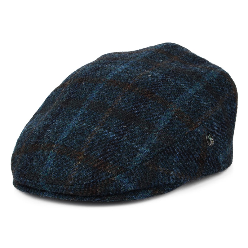 City Sport HARRIS TWEED Windowpane Flat Cap – Teal-Blue-Multi S
