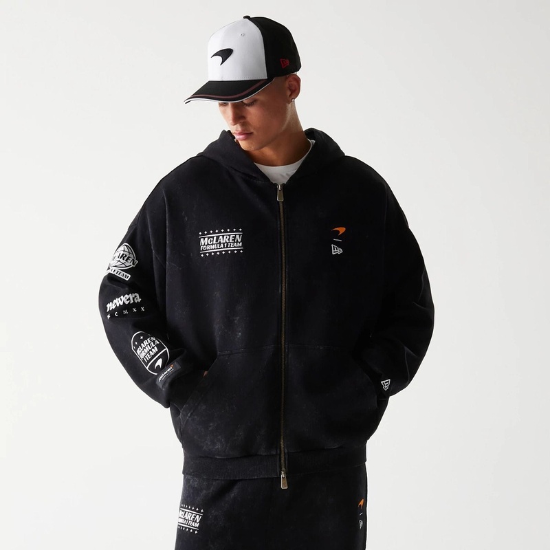 McLaren Racing Graphic Black Full Zip Oversized Hoodie XS