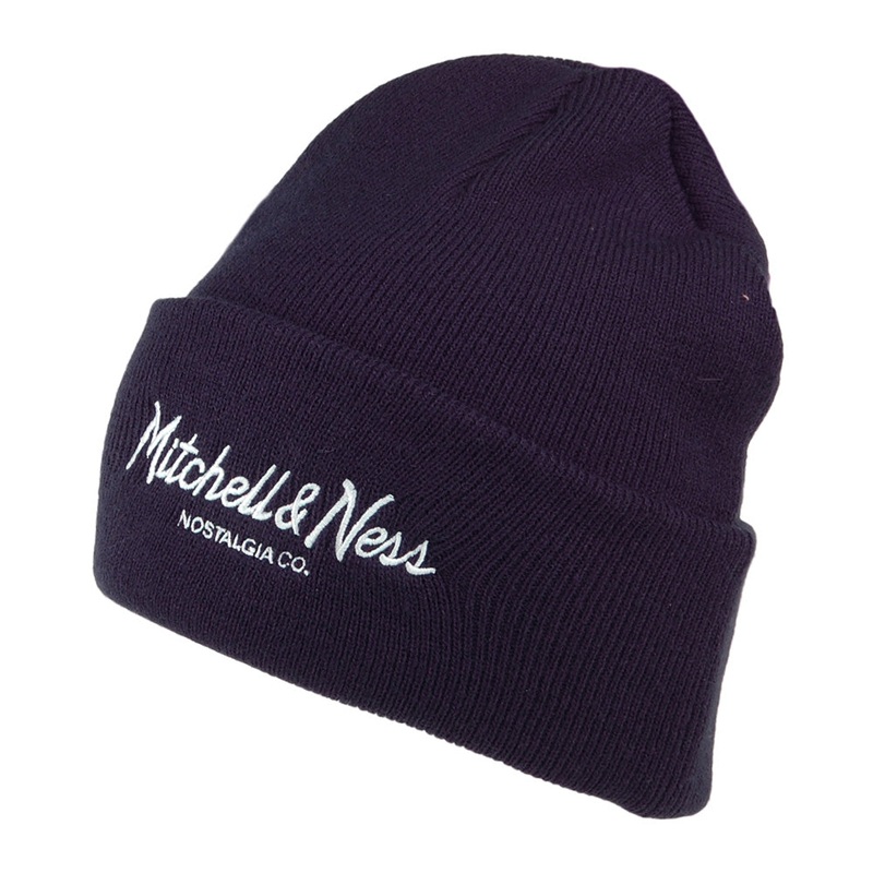 Mitchell & Ness Pinscript Knit Cuffed Beanie Hat – Navy Blue 1-Size
