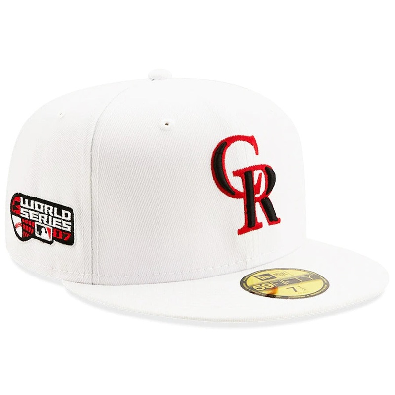 New Era Colorado Rockies White 2007 World Series Patch Red Undervisor 59FIFTY Fitted Hat