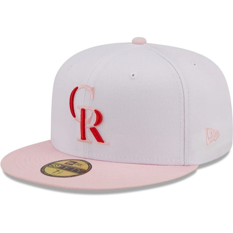 New Era Colorado Rockies White/Pink Scarlet Undervisor 59FIFTY Fitted Hat