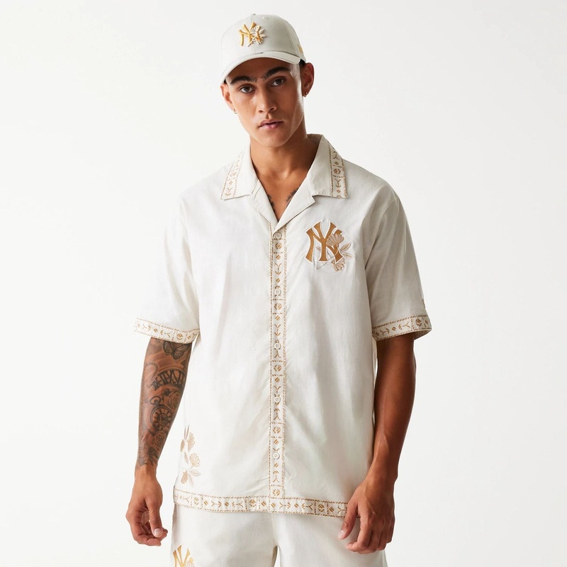 New York Yankees MLB Taping Open White Short Sleeve Shirt XS