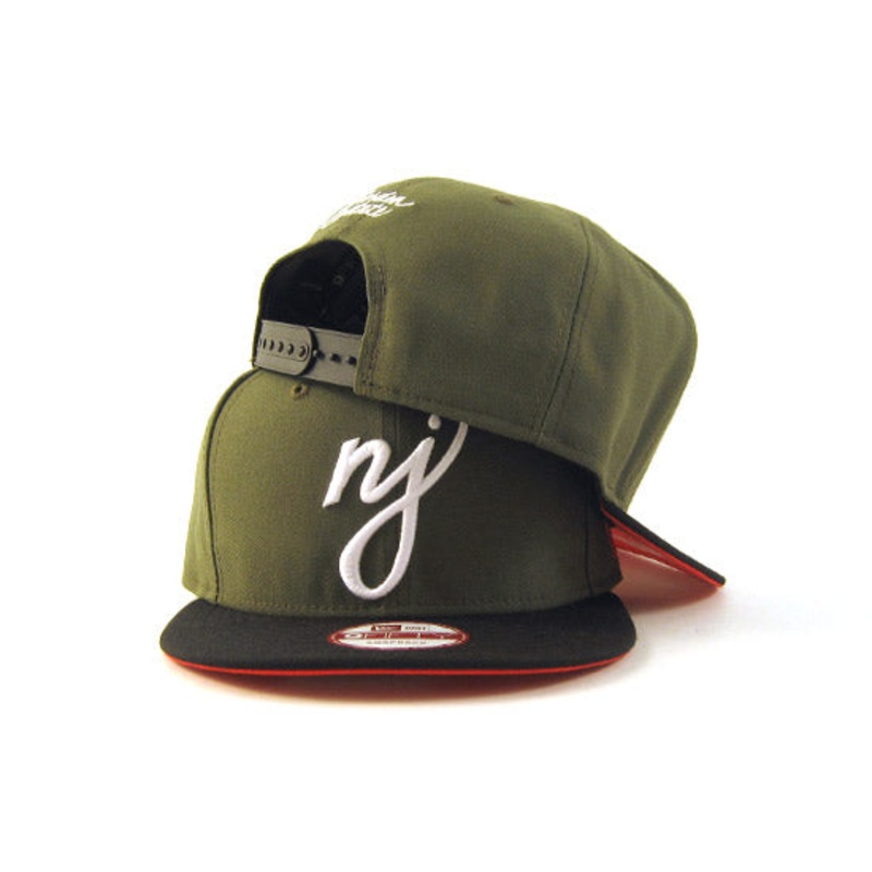 NJ Script New Era 9Fifty Snapback Hats (OLIVE/BLACK/ORANGE) One Size