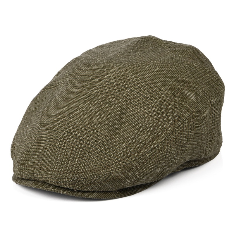 Stetson Hats Kent Prince Of Wales Check Linen-Silk Flat Cap – Olive S