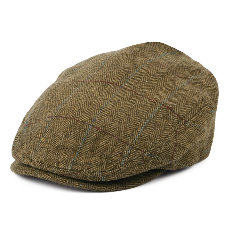 Brixton Hats Hooligan Windowpane Herringbone Lightweight Flat Cap – Brown-Light Brown Small-56cm