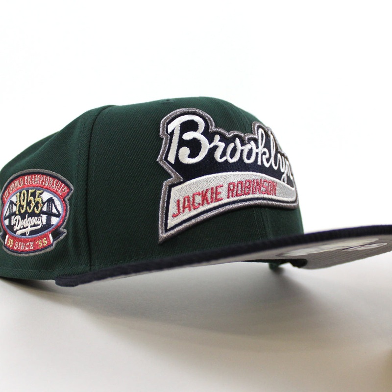 Brooklyn Dodgers 1955 World Series 59Fifty New Era Fitted Hat (Green Navy Gray Under Brim) 7
