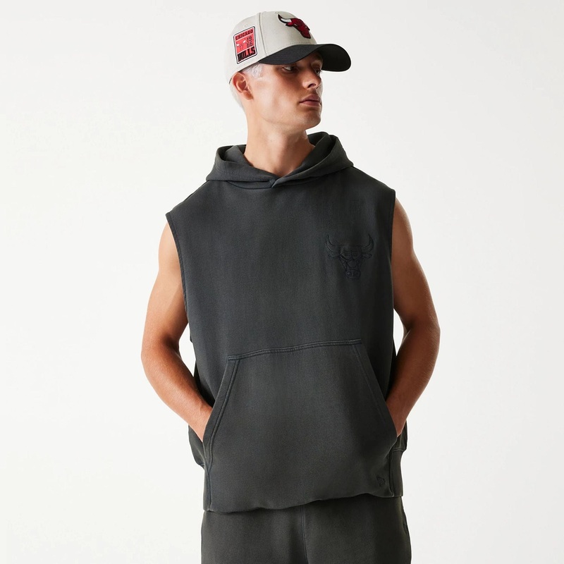 Chicago Bulls NBA Washed Grey Sleeveless Hoodie XS