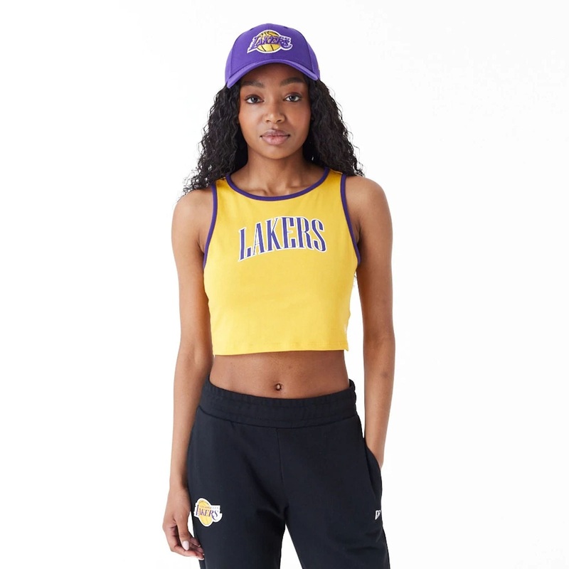 LA Lakers Womens Womens NBA Team Wordmark Yellow Crop Tank Top XS