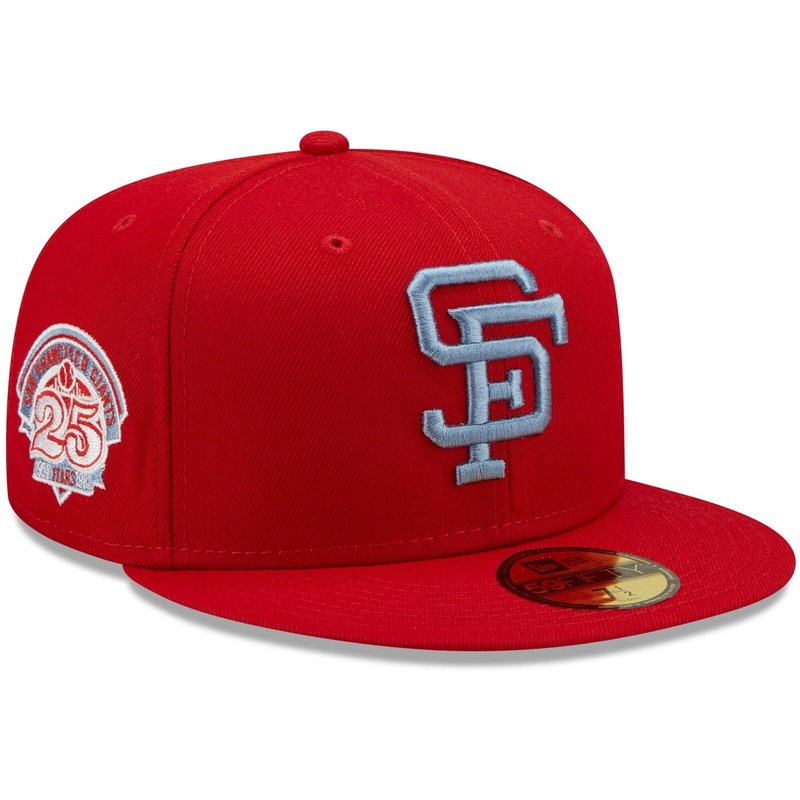 New Era San Francisco Giants Scarlet Red 25 Years Blue Undervisor 59FIFTY Fitted Hat