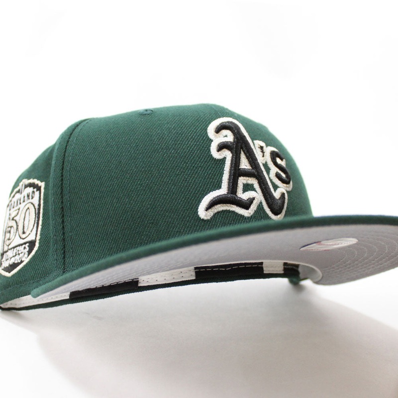 Oakland Athletics 50TH ANNIVERSARY New Era 59Fifty Fitted Hat (Glow in the Dark Green Gray Under Brim) 7