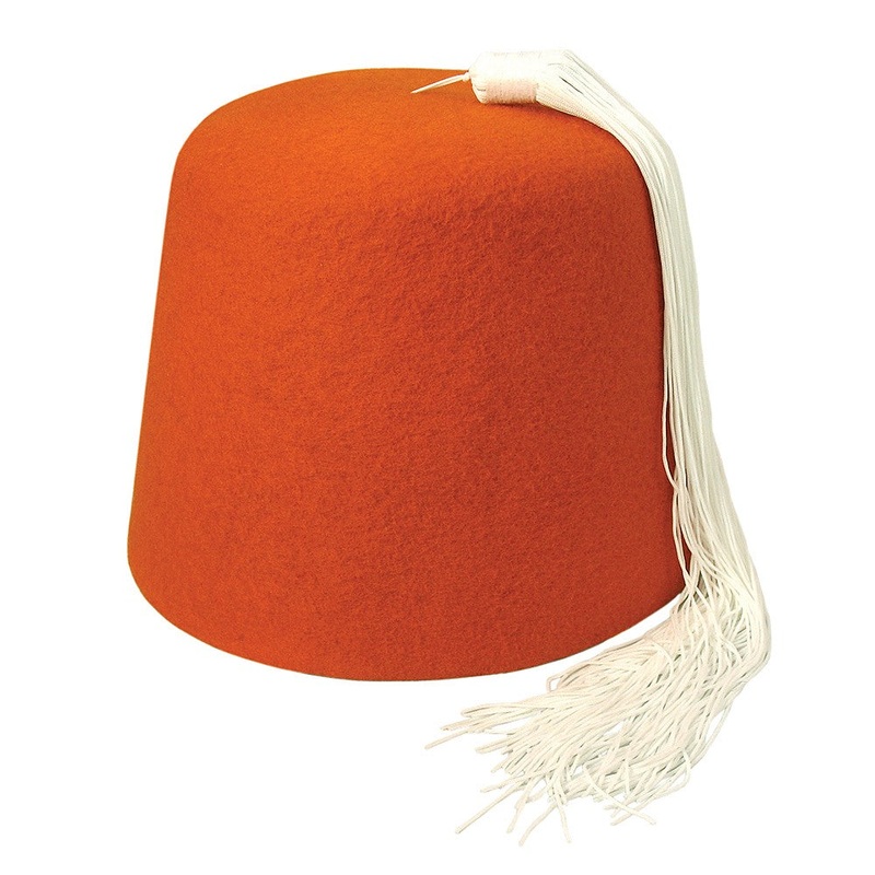 Village Hats Orange Fez with White Tassel S