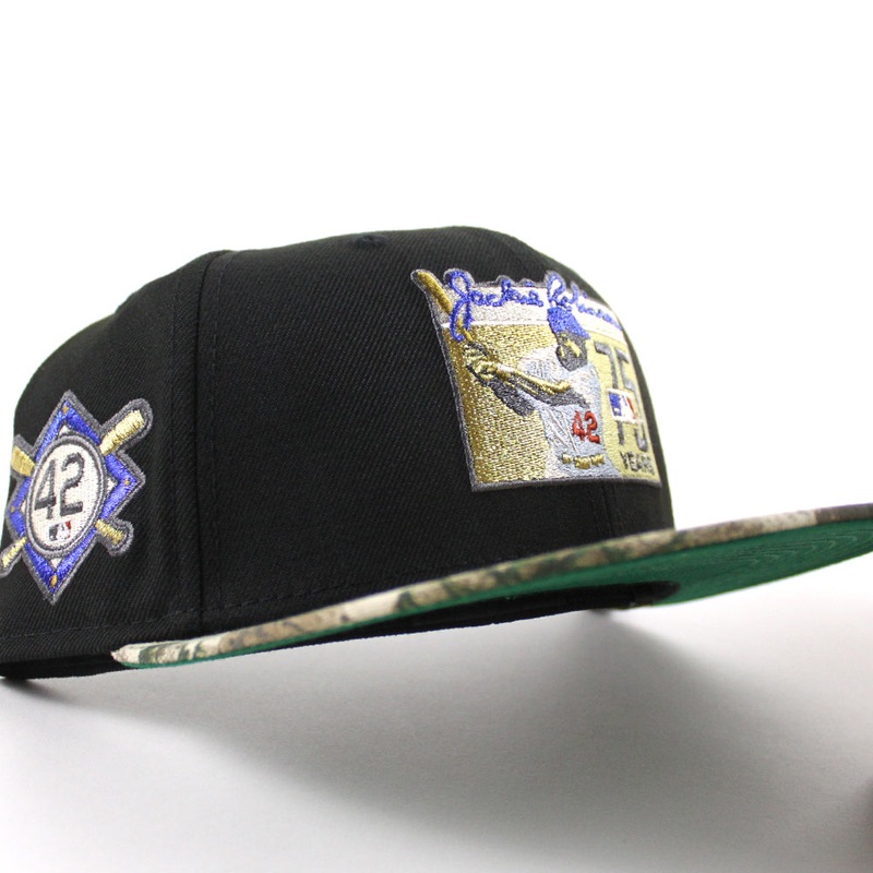 BROOKLYN DODGERS 42 JACKIE ROBINSON New Era 59Fifty Fitted Hat (Black RealTree Green Under Brim) 7