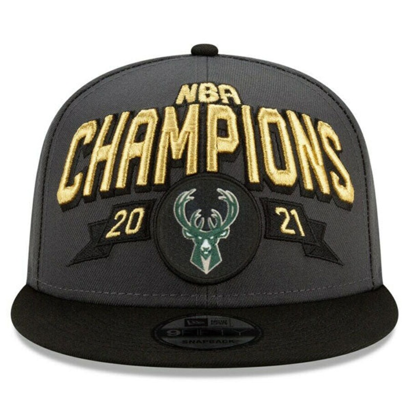 Milwaukee Bucks New Era 2021 NBA Finals Champions Locker Room 9FIFTY Snapback Hat – Gray/Black