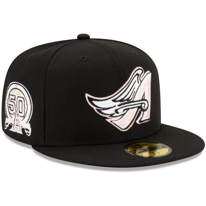 New Era Anaheim Angels Black 50th Season Pink Undervisor 59FIFTY Fitted Hat