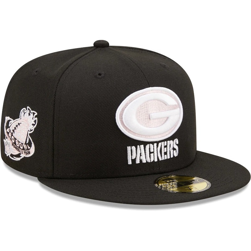 New Era Black Green Bay Packers 1998 Pro Bowl Pink Undervisor 59FIFTY Fitted Hat