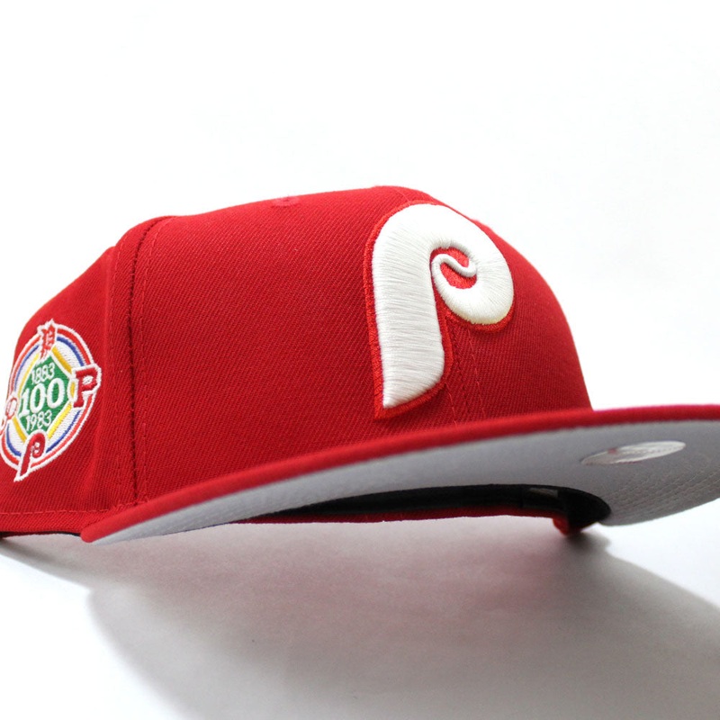Philadelphia Phillies 100TH Anniversary 59Fifty New Era Fitted Cap (Glow in the Dark Logo Red Grey Under Brim) 7