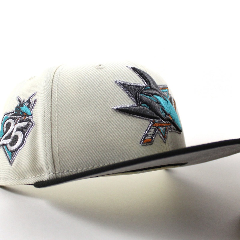 San Jose Sharks 25 Years New Era 59Fifty Fitted Hat (Chrome White Black Gray Under Brim) 7