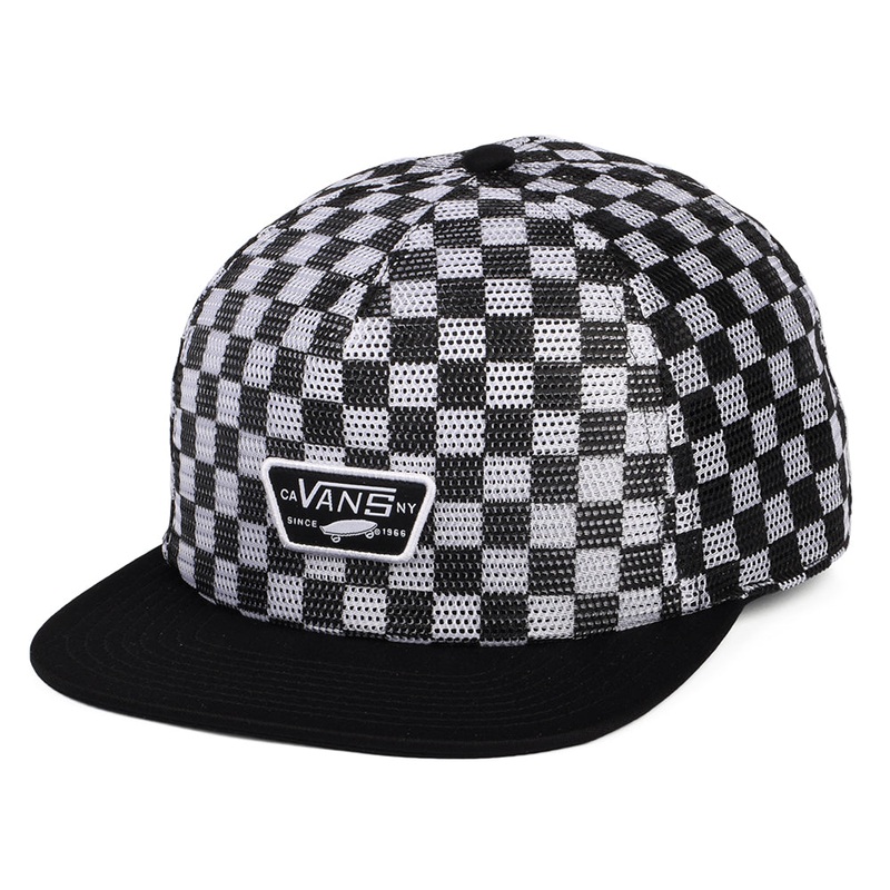 Vans Hats Full Patch Check Mesh Trucker Cap – Black-White Adjustable