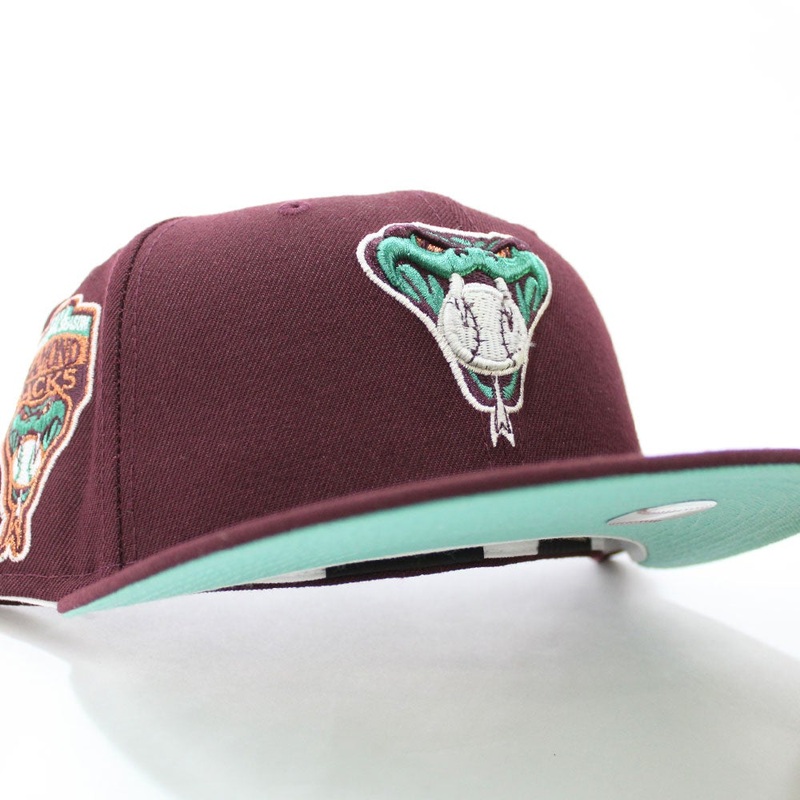 Arizona Diamondbacks 1998 INAUGURAL SEASON New Era 59Fifty Fitted Hat V2 (GITD Maroon Mint Under Brim) 7