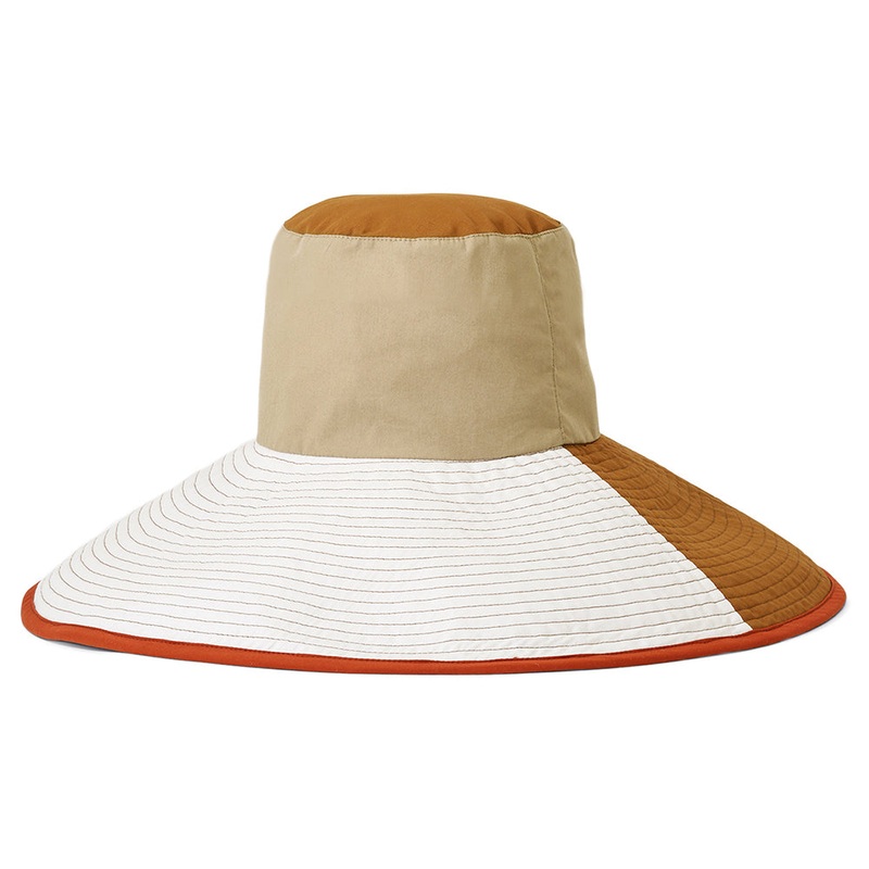 Brixton Hats Maddie Wide Brim Packable Bucket Hat – Sand-Brown-White X-Small/Small