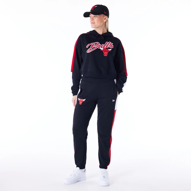 Chicago Bulls Womens NBA Colour Block Black Pullover Hoodie XS