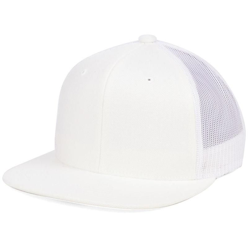 Flexfit Flat Bill Trucker – White/White Adjustable