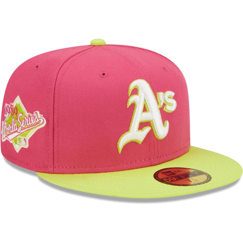 New Era Oakland Athletics Pink 1989 World Series Champions Beetroot Cyber 59FIFTY Fitted Hat