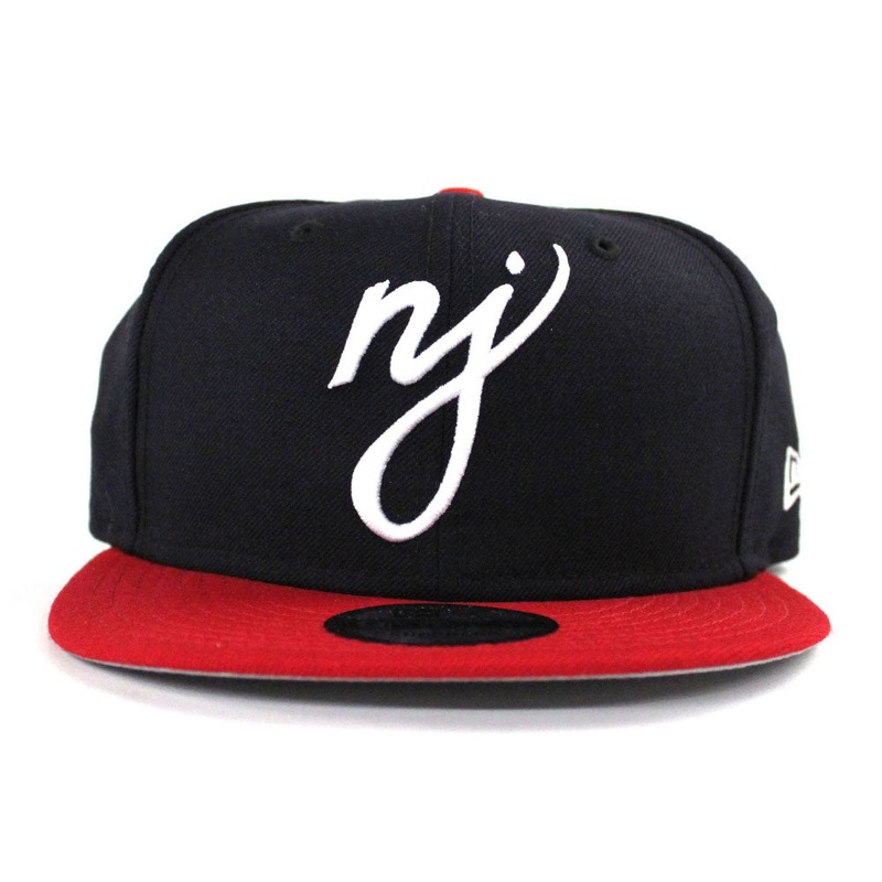 NJ Script New Era 9Fifty Snapback Hat (Navy Red Gray Under Brim) One Size