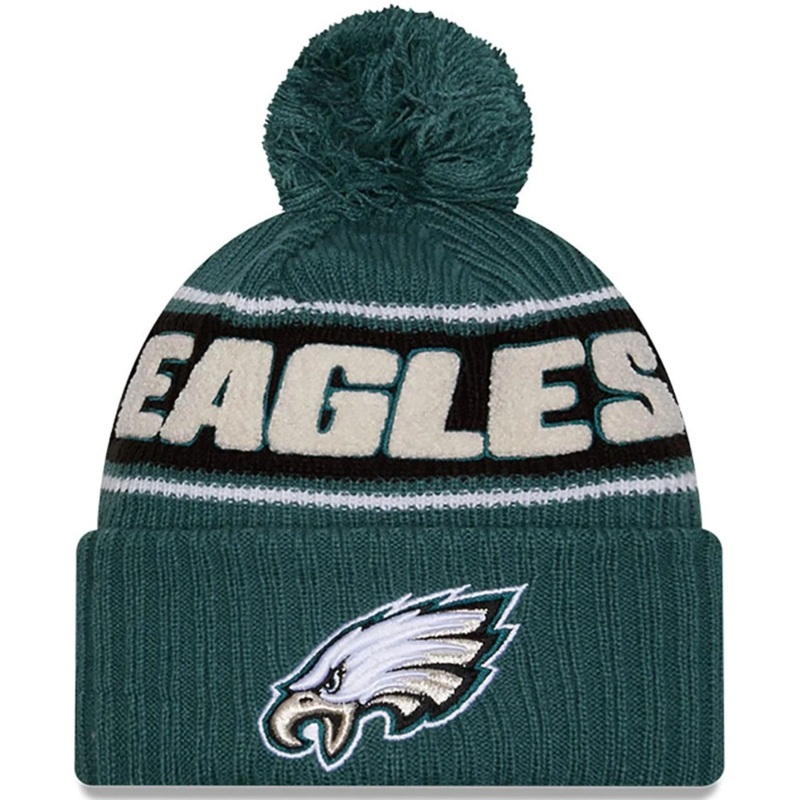 Philadelphia Eagles New Era 2024 NFL Sideline Sport Cuffed Pom Knit Hat – Green/Black