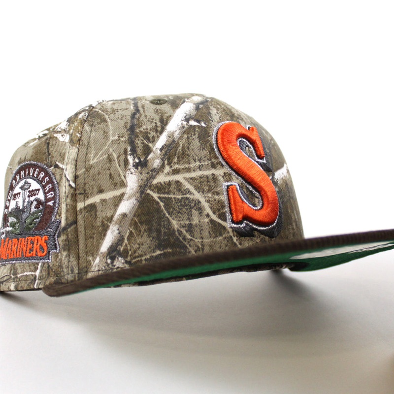 Seattle Mariners 30TH Anniversary New Era 59Fifty Fitted Hat (RealTree Camo Brown Corduroy Green Under Brim) 7