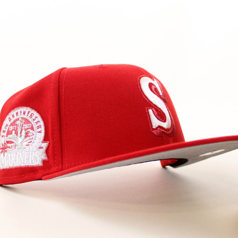 Seattle Mariners 30th Anniversary New Era 59Fifty Fitted Hat (Scarlet Red Gray Under Brim) 7