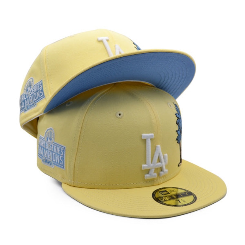Los Angeles Dodgers 2020 WORLD SERIES Exclusive New Era 59Fifty Fitted Hat  Yellow/Sky Bottom 8