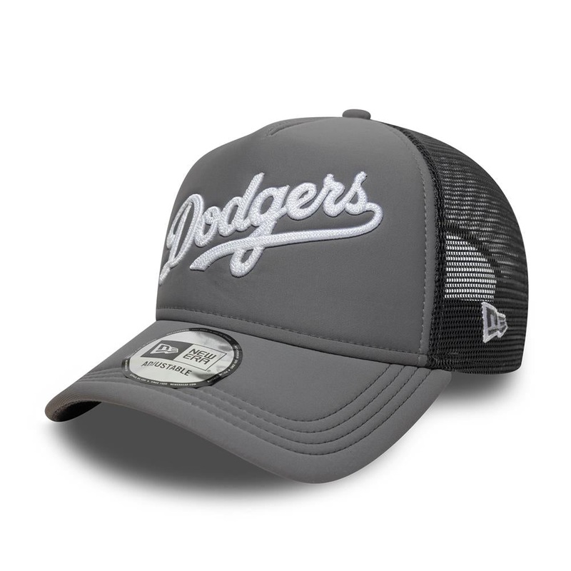 Los Angeles Dodgers A-Frame MLB Script Grey Trucker Cap One Size