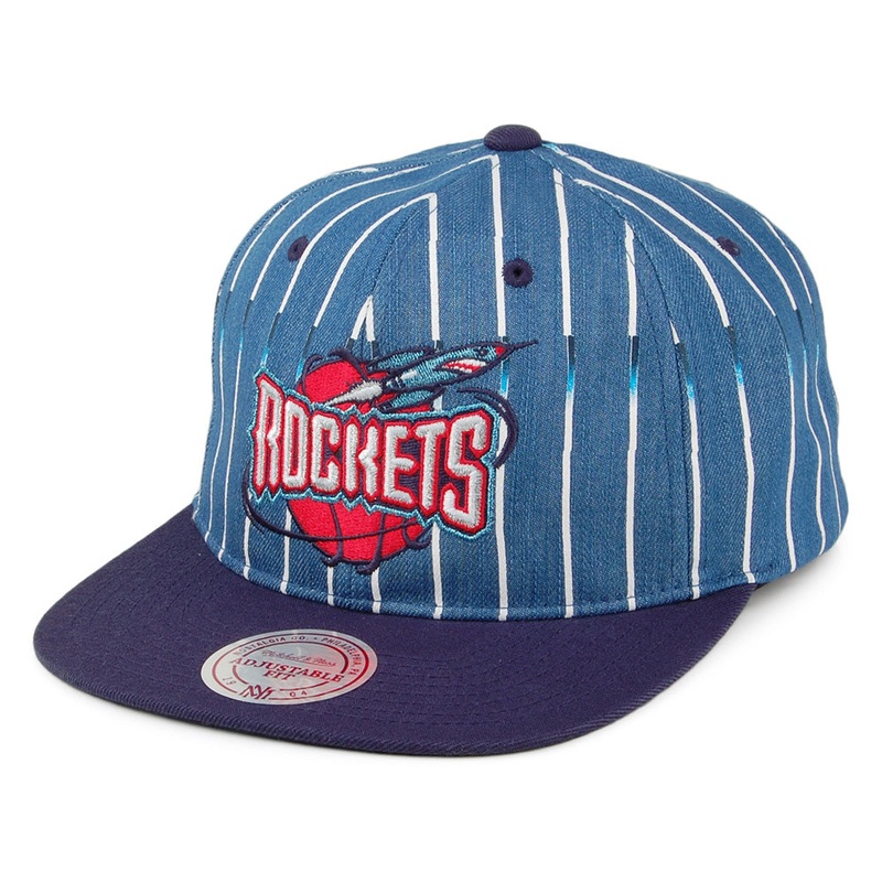 Mitchell & Ness Houston Rockets Snapback Cap – Denim Pinstripe – Navy Blue Adjustable