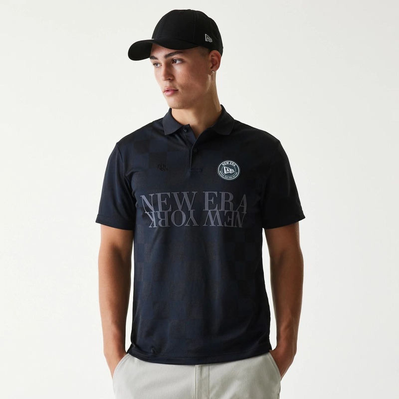 New Era Japan Grid Black Polo T-Shirt 4XL